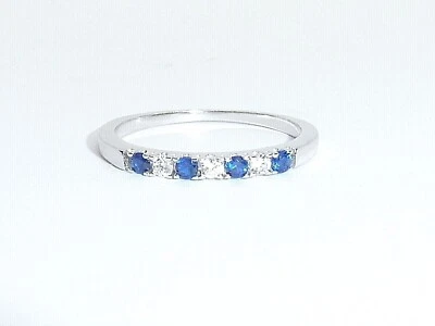 Ladies 925 Sterling Silver 7 Stone Blue White Sapphire Eternity Engagement Ring - Image 1 of 4