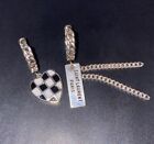 Boucles d'oreilles en argent sterling 925K Checker Heart & Bar Hoop Saint Laurent bien d'occasion