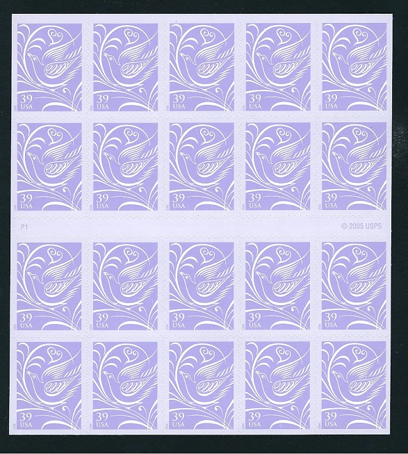 Scott #3998... 39 Cent...Wedding Doves...Unfolded Booklet of 20 Stamps - Image 1 of 1