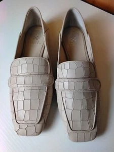 NEW Vince Camuto Zally Nude Croc Beige Leather Slip On Square Toe Loafers Flats  - Picture 1 of 7