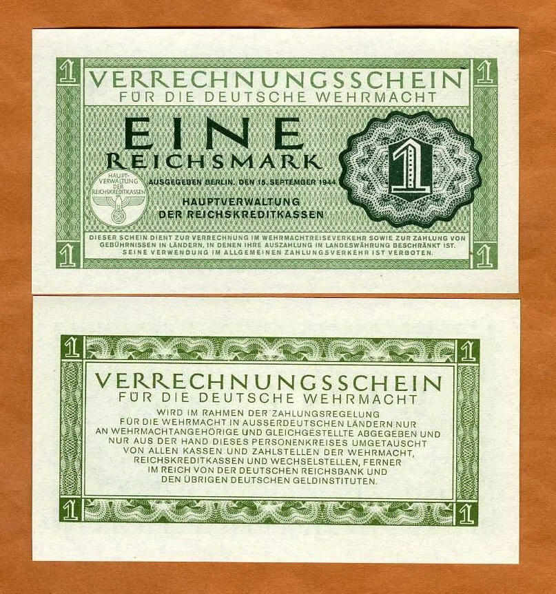 Germany, Military, 1 Reichsmark, 1944, P-M38, WWII, UNC - Image 1 of 1