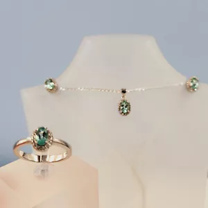 Apatite Matching-Jewellery Set, Cubic Zirconia, Neon Blue Apatite, Handmade - Picture 1 of 7
