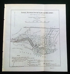 Original 1905 Karte Kanal zwischen Staten Island und New Jersey - Bild 1 von 1