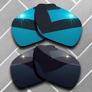 2 Packs Replacement Lenses for-Oakley Breadbox Polarized-Carbon Black&Blue