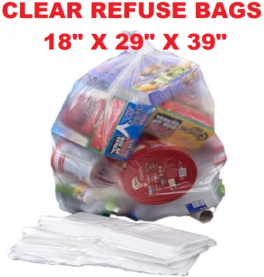 Large Strong Clear Plastic Polythene Bin Liners Waste Bags Sacks 18"x29"x39 160G - Image 1 of 3