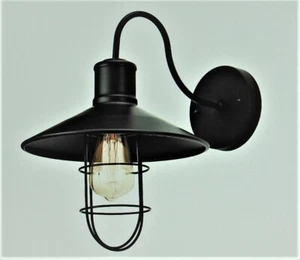 Home Luminaire 1-Light Black Nautical Sconce with Metal Shade and Cage-NEW ITEM- - Picture 1 of 5