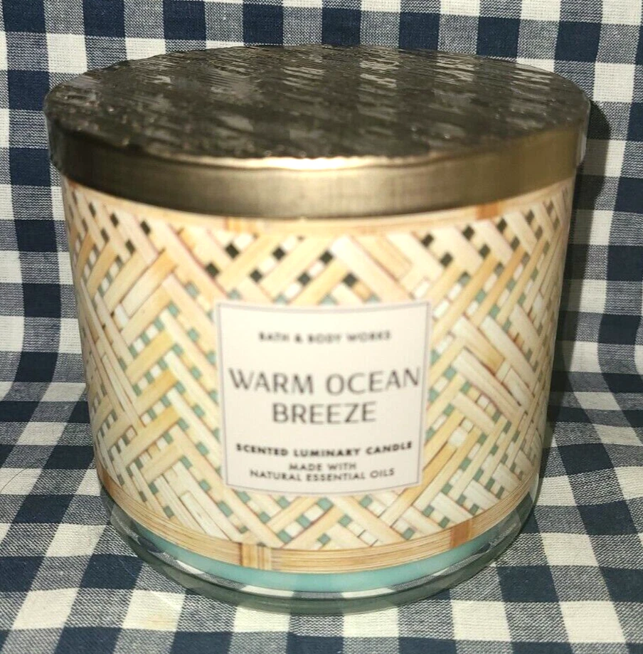 NUEVO Warm Ocean Breeze vela de 3 mechas 25-45 horas de combustión 14 oz baño y cuerpo funciona Foto 1 de 1