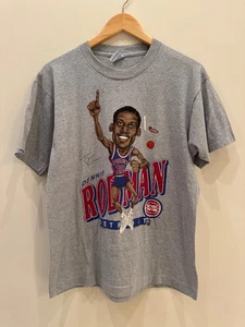 Vintage 1980s Detroit Pistons Dennis Rodman Caricature Gray Shirt Salem L - Picture 1 of 5