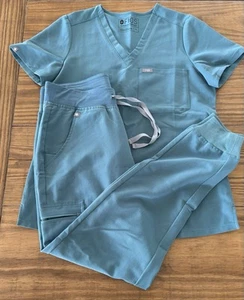Figs TEAL GREEN Women Scrub Set Catarina Top & Zamora High Waisted Jogger Small - Picture 1 of 14