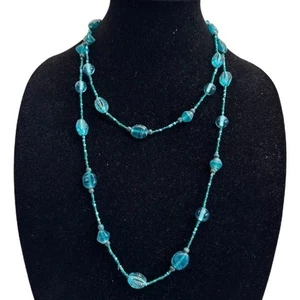 Vintage Blue Beaded Necklace Glass SUPER LONG 50" Long - Picture 1 of 16