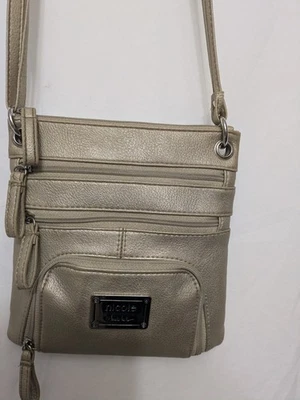 Nicole by Nicole Miller Crossbody Purse Beige Gold Faux Leather Shoulder Bag - Image 1 of 4