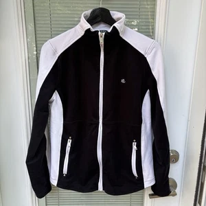 Lauren Ralph Lauren Women's Active Full Zip Jacket Black/White, Large - Picture 1 of 9