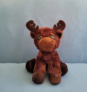 Dreamy Eyes Moose Plush 10" Brown Bean Bag Floppy Stuffed Animal #214042 Aurora - Picture 1 of 10