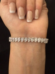 Brazalete de tenis de diamante de pera cultivada en laboratorio de 12,94 quilates, oro blanco de 14 k - Imagen 1 de 7