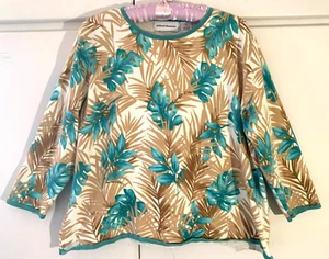 Lindo Suéter Alfred Dunner XL 3/4slv Cuello Redondo Ligero Marrón/Flora Turca sobre Marfil - Imagen 1 de 5