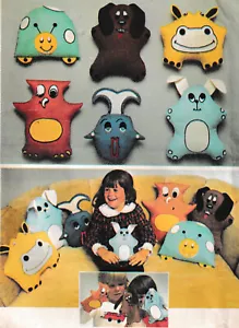 1970s Stuffed Plush Toys Pillows Puppets Pattern Dog Hippo Bunny Owl +Simplicity - Picture 1 of 7