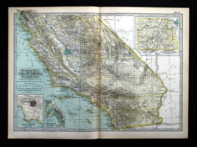 1897 Century Map California San Diego Los Angeles Yosemite National Park NP CA - Image 1 of 4