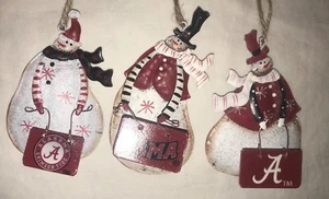 Alabama Crimson Tide METAL SNOWMAN ORNAMENTS 3 ASSORTED Bama - Picture 1 of 2