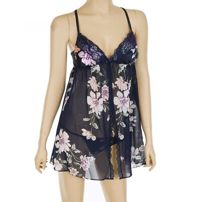 APT. 9 INTIMATES Mujer PEQUEÑO 2 piezas Conjunto AZUL MARINO FLORAL BABYDOLL Camisón con TANGA Foto 1 de 4