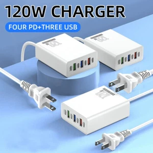 120W 6-Port USB C Fast Wall Charger Block Charging Station for Multiple Devices - Picture 1 of 19