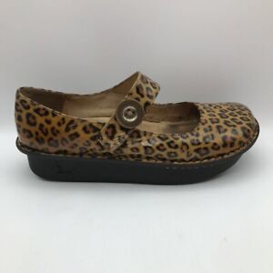 Alegria Womens Mary Janes Shoe Brown Leopard Patent Leather Hook Loop 10.5-11 41