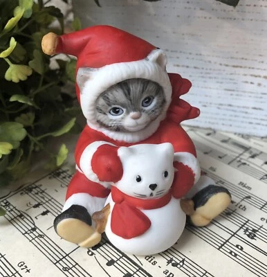 Vintage Kitty Cucumber Figurine Cat Snowman Shackman Schmid 1987 Christmas - Image 1 of 4