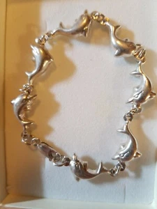 Vintage Sterling Silver Dolphin Bracelet Dancing Dolphins 7.25 Inches, 11 Grams! - Picture 1 of 4