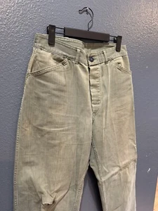 Vintage 40’s USMC P-41 Herringbone Cotton Olive Green Field Pants Size 32/30 - Picture 1 of 8