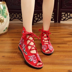 Women Floral Handmade Sandals Mary Cotton Slipper Chinese Embroidered Flat Shoes - Picture 1 of 13