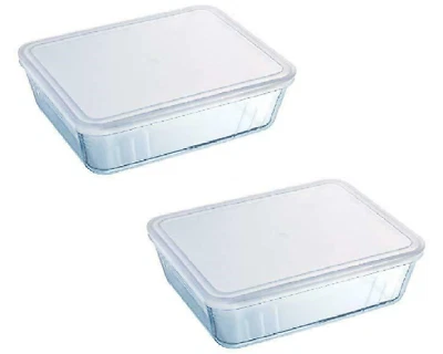 Pyrex Schale mit Kunststoffdeckel - Rechteckig 1,5L Koch- & Gefrierbehälter 2er Set - Bild 1 von 3