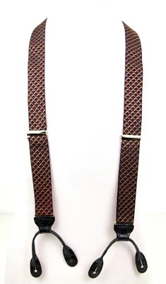 Suspensórios Trafalgar AZUL VERMELHO 100% SEDA PRETO COURO REAL BOTÃO EM Y-BACK (I44 - Imagem 1 de 4