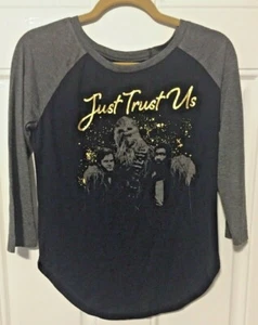 Star Wars Womens Juniors S Black Gray Gold T Shirt 3/4 sleeves Just Trust Us - Picture 1 of 4