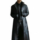 Men Winter Warm Slim Fit Lapel Solid Color Faux Leather Coat Long Jacket Outwear