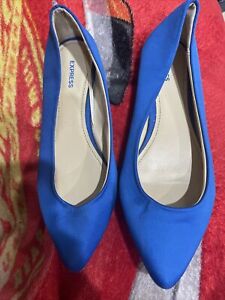 Express Women's Sz.8 Casual Slip On Pointed Toes Ballet Flats Royal Blue Fabric 