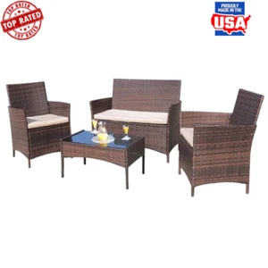 4 Pieces Rattan Patio Furniture Set Chairs Table Outdoor Garden Poolside New - Picture 1 of 6