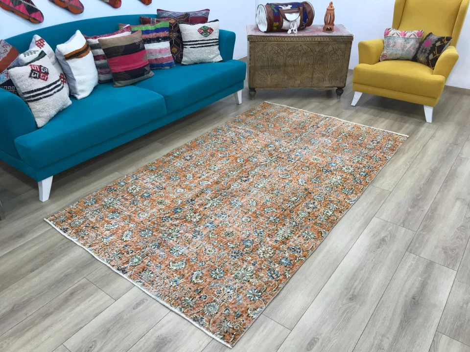 Handmade wool rug, Vintage rug, Antique rug, Gothic Orange rug, 4.6 x 7.9 ft - Image 1 of 4