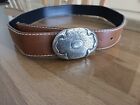 Brown Leather Belt With Silver Clasp 27-31 Inch Waist