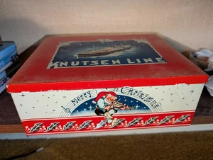 Vtg Knutsen Cruise Line Christmas Tin CHR. BJelland & Co Stavanger-Norway 10"x8" - Picture 1 of 8