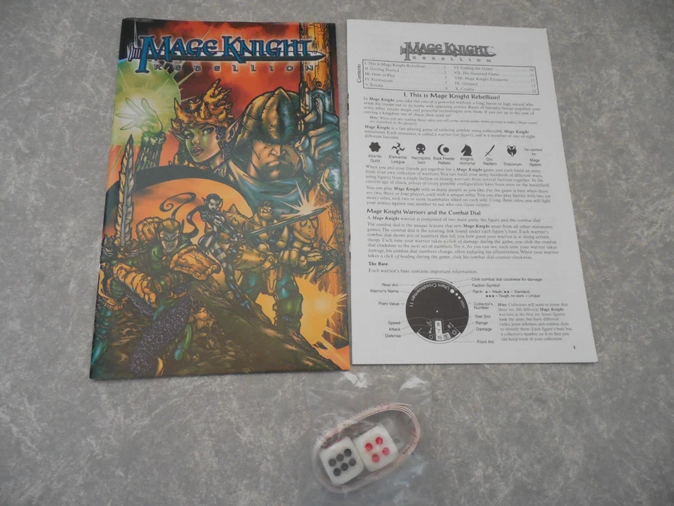 MAGE KNIGHT REBELLION 初学者套装,WIZKIDS,2000 年,规则,骰子,漫画和统治者! — 第 1/1 张图片
