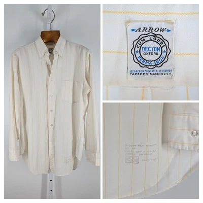 Винтажная футболка 60-е 70-е Arrow Cum Laude Oxford США желтая полоса 15,5 33 сделано в Союзе - Изображение 1 из 4