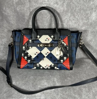 COACH Cartera Floral Patchwork Bolso de Mano Cuero Usado en Excelente Condición Cartera Swagger Foto 1 de 4