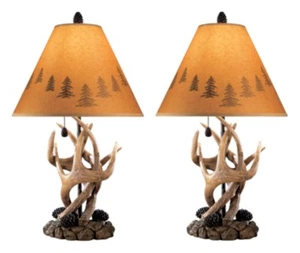 Rustic Cabin Antler Lamp Set, 2 Pack, Brown - Perfect for Lodge or Cabin Decor - Picture 1 of 4