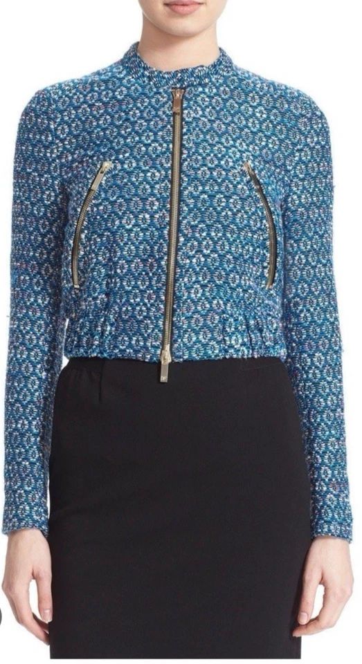 Chaqueta Blazer DVF Tweed 8 Azul Cremallera Completa Buckley Tejido Bolsillos Cortos Foto 1 de 4