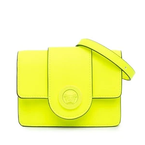 Authenticated Versace La Medusa Crossbody Yellow Neon Calf Leather Bag - Picture 1 of 10