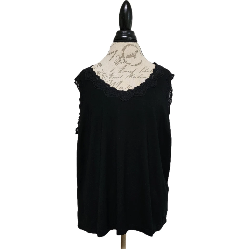 Camiseta sin mangas vintage Y2K NY Collection negra con ribete de encaje talla 2X Vampire Diaries Foto 1 de 4