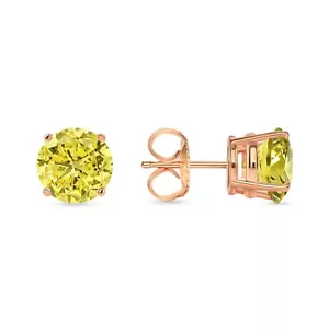 Orecchini Canarino Taglio Tondo 5,50 Ct Borchie Oro Rosa Massiccio 14K Cesto Spinta Indietro - Foto 1 di 3