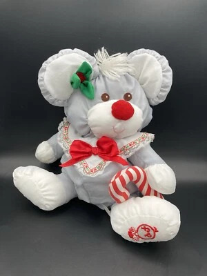 Vintage Fisher Price 1987  Puffalump Christmas Mouse Nylon Plush Gray Parachute - Image 1 of 4