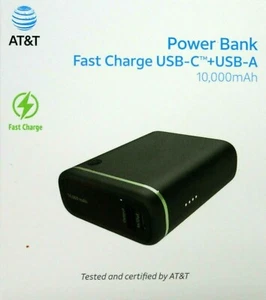 AT&T 10K mAH Power Delivery Portable Battery with USB-C In/Out + USB-A Out Black - Photo 1 sur 5