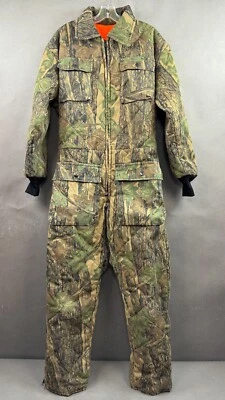 Vintage Cabelas Coveralls Men Medium Trebark Camo Reversible Blaze Orange Fleece - Image 1 of 4