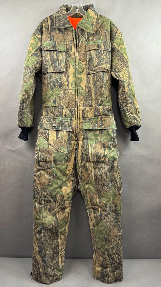 Vintage Cabelas Coveralls Men Medium Trebark Camo Reversible Blaze Orange Fleece - Image 1 of 4